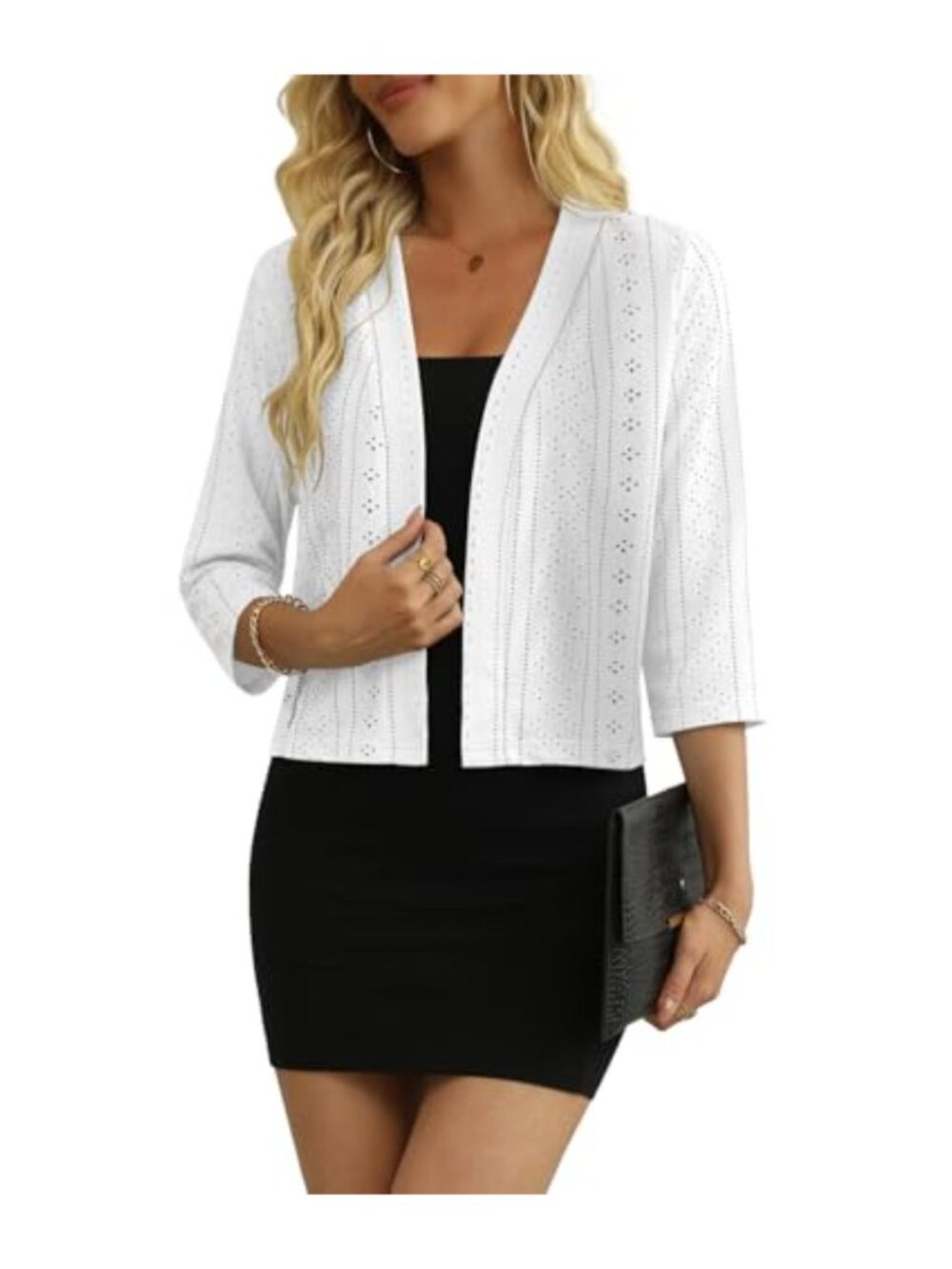 Lightweight Cropped Cardigan 3/4 Sleeve Open Front Shrug